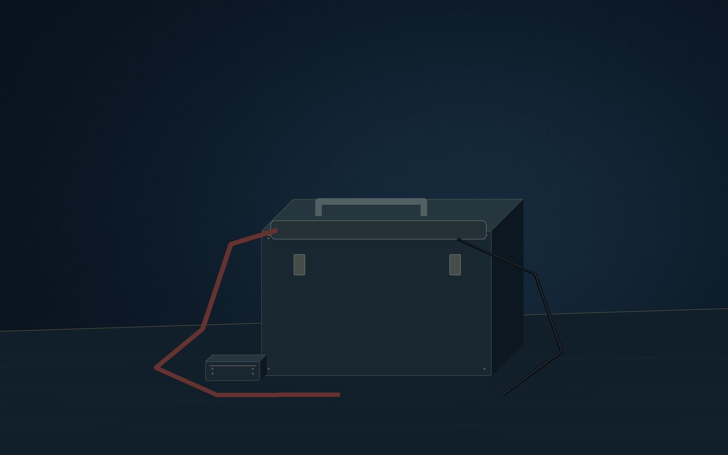 Covered dark battery box with a red lead and an enclosed fuse holder