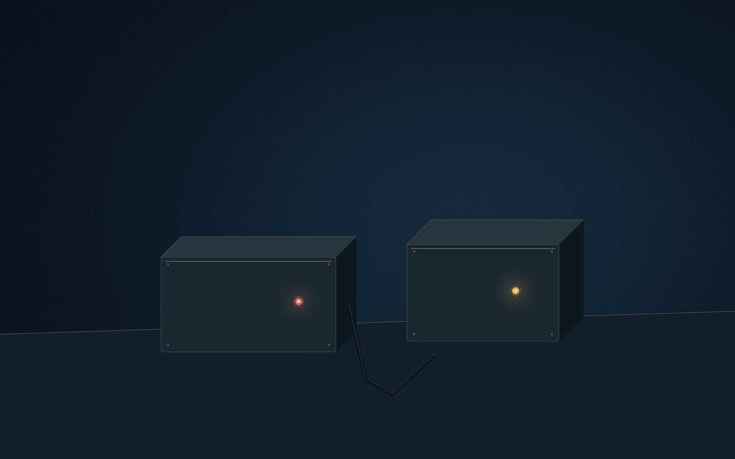 Red and amber indicator lights beside dark rectangular enclosures