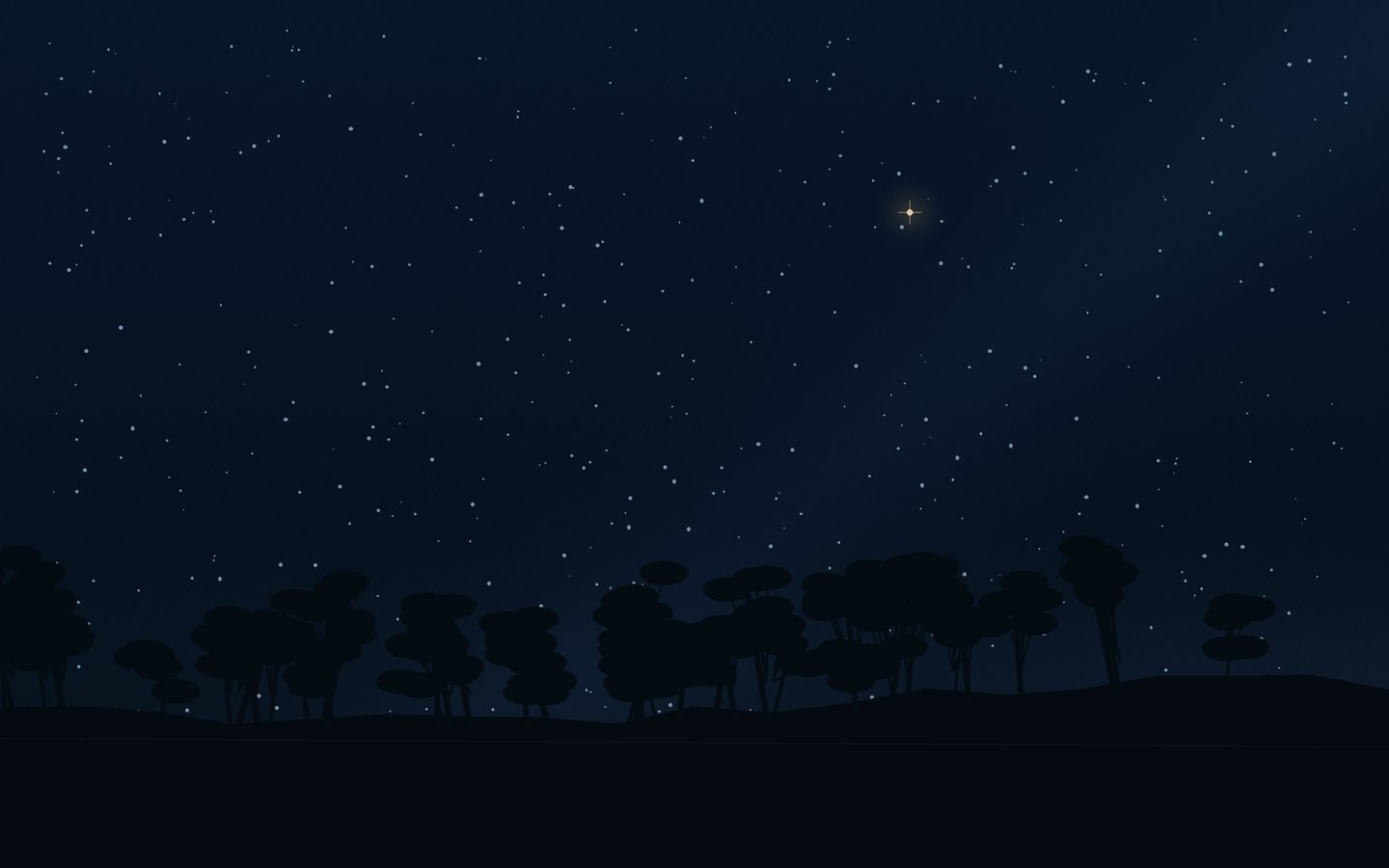 A eucalyptus-lined ridge silhouette beneath a dark star-filled sky